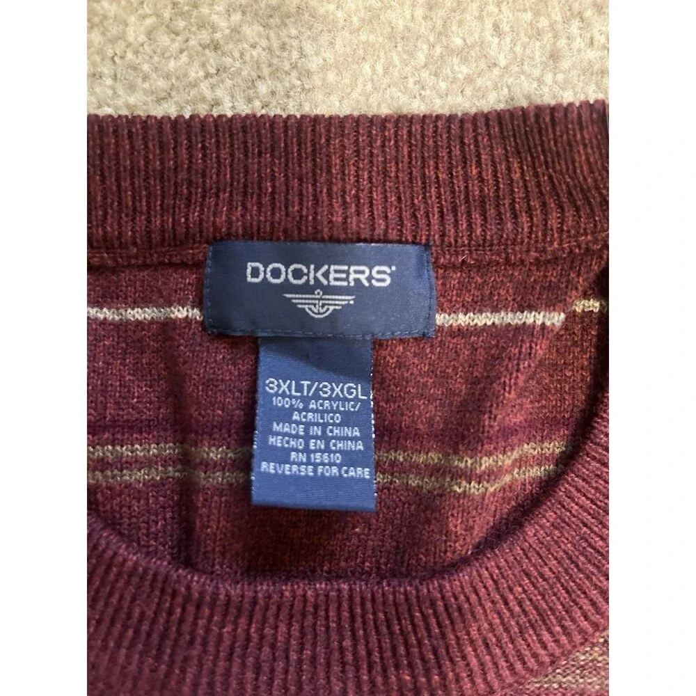 Dockers Sweater Mens 3XL Red Striped Knit Crewneck Pullover Grandpa Top